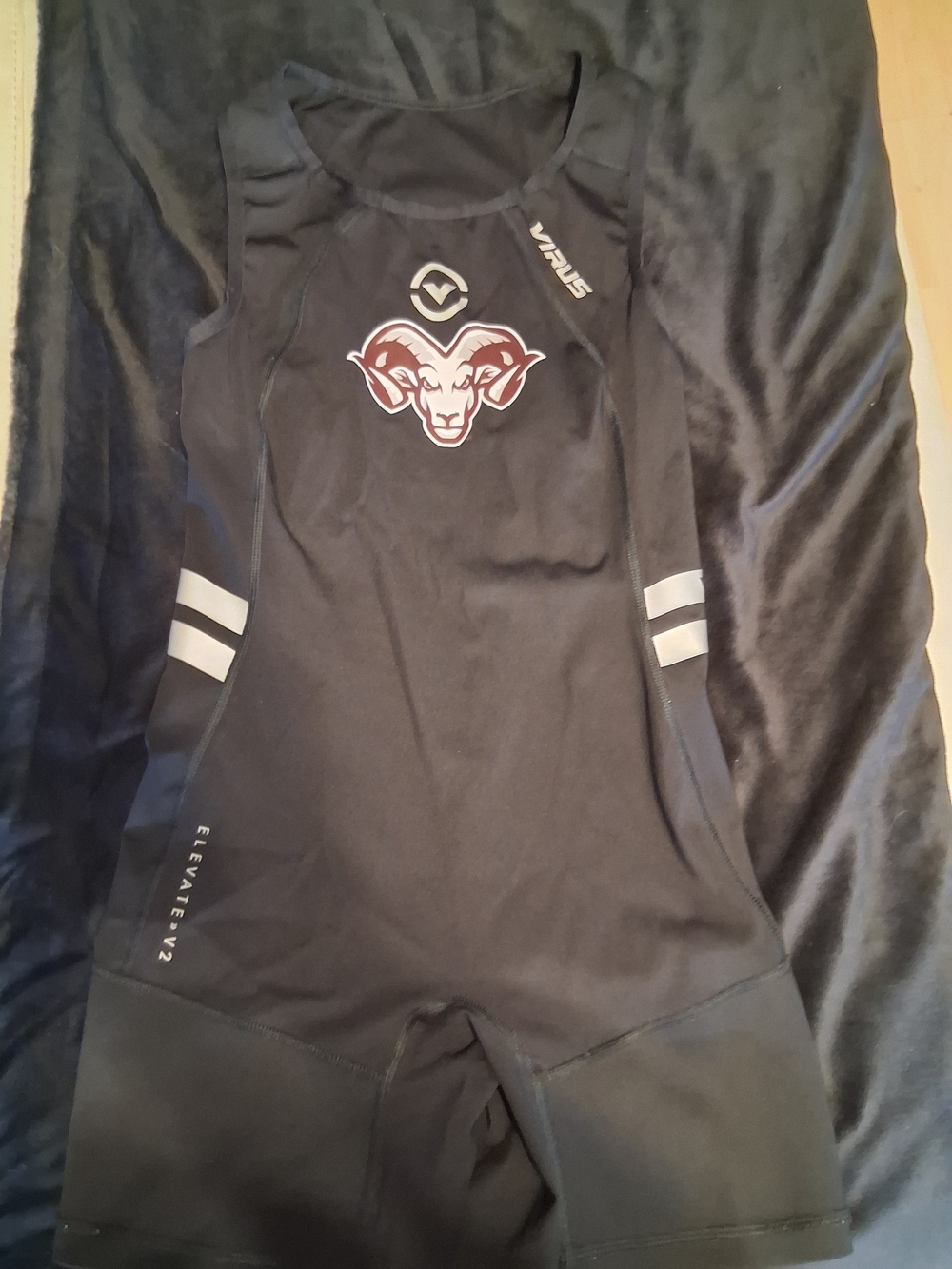 Virus Womens Black Athletic Singlet with Ram Logo and White Accents